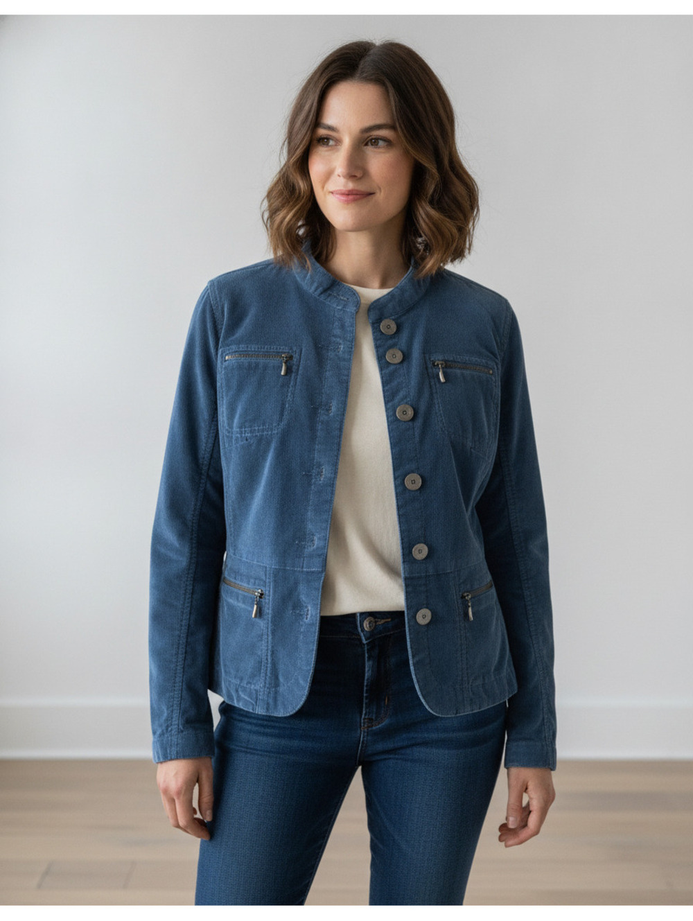 AMX Women's Blue Corduroy Long Sleeve Jacket Blazer Size Medium Boho Indie